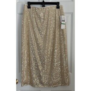 SKYE'S THE LIMIT WOMENS SEQUN SKIRT SIZE PETITE LARGE MIDI ELASTIC WAIST PULLON